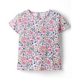 Babyhug Cotton Woven Half Sleeves T-Shirt & Frock with Floral Print - Purple