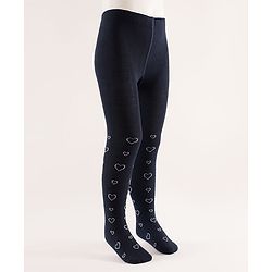 Cute Walk by Babyhug Knit Heart Design Antibacterial Tights - Navy