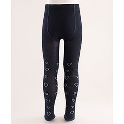 Cute Walk by Babyhug Knit Heart Design Antibacterial Tights - Navy