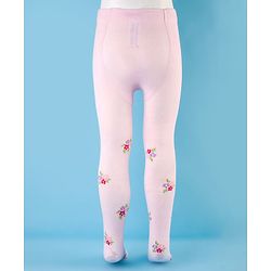 Cute Walk by Babyhug Cotton Knit Footed Anti Bacterial Tights With Floral Design - Pink