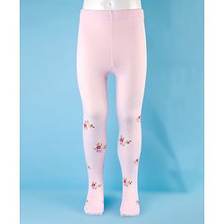 Cute Walk by Babyhug Cotton Knit Footed Anti Bacterial Tights With Floral Design - Pink