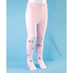 Cute Walk by Babyhug Cotton Knit Footed Anti Bacterial Tights With Floral Design - Pink
