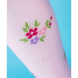 Cute Walk by Babyhug Cotton Knit Footed Anti Bacterial Tights With Floral Design - Pink