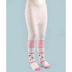 Cute Walk by Babyhug Knit Antibacterial Tights with Floral Design - White