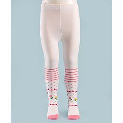 Cute Walk by Babyhug Knit Antibacterial Tights with Floral Design - White