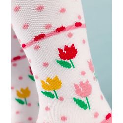 Cute Walk by Babyhug Knit Antibacterial Tights with Floral Design - White