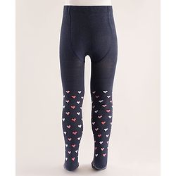 Cute Walk by Babyhug Knit Heart Design Antibacterial Tights - Navy
