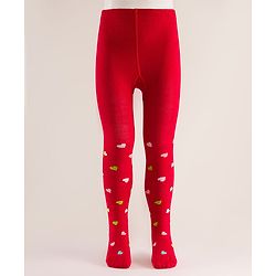 Cute Walk by Babyhug Knit Heart Design Antibacterial Tights - Red