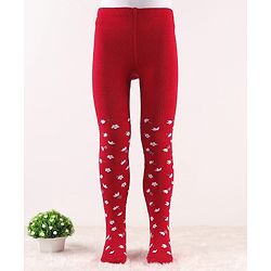 Cute Walk by Babyhug Knit Floral Design Antibacterial Tights - Red