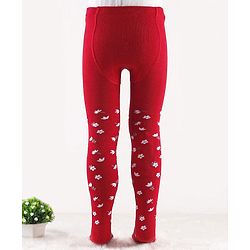 Cute Walk by Babyhug Knit Floral Design Antibacterial Tights - Red