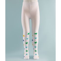Cute Walk by Babyhug Knit Star Design Antibacterial Tights - White