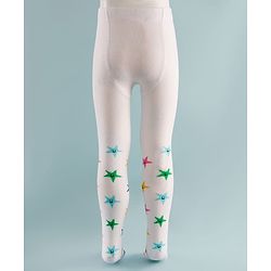 Cute Walk by Babyhug Knit Star Design Antibacterial Tights - White