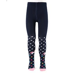 Cute Walk by Babyhug Cotton Knit Anti Bacterial Footed Tights With Unicorn Design - Navy Blue