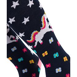 Cute Walk by Babyhug Cotton Knit Anti Bacterial Footed Tights With Unicorn Design - Navy Blue