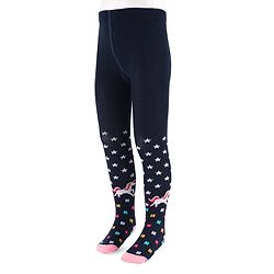 Cute Walk by Babyhug Cotton Knit Anti Bacterial Footed Tights With Unicorn Design - Navy Blue