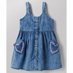 Babyhug Cotton Woven Half Sleeves Solid Colour T-Shirt & Frock with Heart Patch - Blue