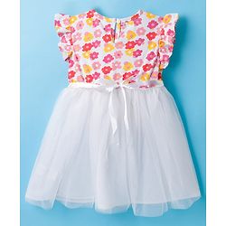Babyhug Cotton Woven Frill Sleeves Frock With Floral Print - White
