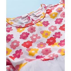 Babyhug Cotton Woven Frill Sleeves Frock With Floral Print - White