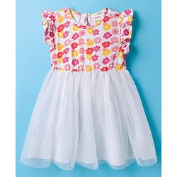 Babyhug Cotton Woven Frill Sleeves Frock With Floral Print - White