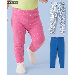 Babyhug Cotton Knit Slim Fit Full Length Leggings with Polka Dots & Floral Print Pack of 3 - Multicolor
