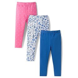Babyhug Cotton Knit Slim Fit Full Length Leggings with Polka Dots & Floral Print Pack of 3 - Multicolor