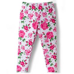 Babyhug Cotton Lycra Full Length Leggings With Floral Print Pack Of 3 - White Green & Pink
