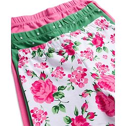 Babyhug Cotton Lycra Full Length Leggings With Floral Print Pack Of 3 - White Green & Pink