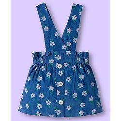 Babyhug Cotton Woven Frock & Half Sleeves Inner Tee With Floral Print - Blue & White