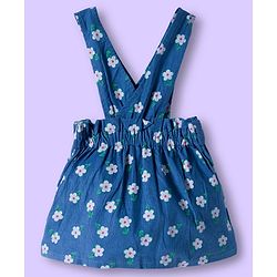 Babyhug Cotton Woven Frock & Half Sleeves Inner Tee With Floral Print - Blue & White