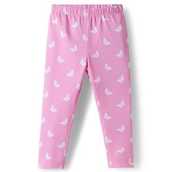 Babyhug Cotton Lycra Knit Full Length Leggings With Floral Print Pack Of 2 - Purple & Pink
