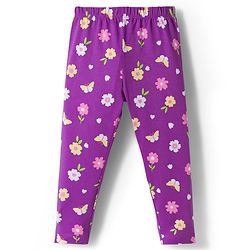 Babyhug Cotton Lycra Knit Full Length Leggings With Floral Print Pack Of 2 - Purple & Pink