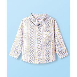Babyhug Cotton Woven Full Sleeves Printed Shirt & Trouser Set - Beige