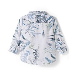 Babyhug Cotton Woven Full Sleeves Leaf Printed Shirt & Trouser Set - Beige