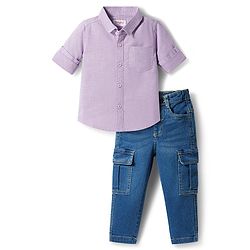 Babyhug Cotton Woven Full Sleeves Shirt & Denim Jeans Set - Blue
