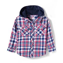 Babyhug Cotton Knit Full Sleeves Hooded Checked Shirt & Jeans Set - Red Blue & White
