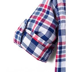 Babyhug Cotton Knit Full Sleeves Hooded Checked Shirt & Jeans Set - Red Blue & White
