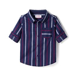 Babyhug Cotton Denim Full Sleeves Striped Shirt & Jeans Pant Set - Blue