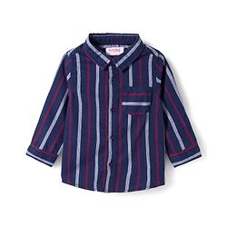 Babyhug Cotton Denim Full Sleeves Striped Shirt & Jeans Pant Set - Blue