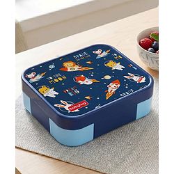 Babyhug 3 Compartment Insulated Lunch Box- Space Theme Navy Blue| 450 ml + 200 ml + 200 ml| BPA Free| Food Grade| Individual Air Tight Lids| School Lunch & Snack Box| Perfect for Travel - Blue