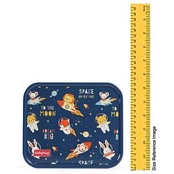 Babyhug 3 Compartment Insulated Lunch Box- Space Theme Navy Blue| 450 ml + 200 ml + 200 ml| BPA Free| Food Grade| Individual Air Tight Lids| School Lunch & Snack Box| Perfect for Travel - Blue