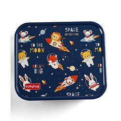 Babyhug 3 Compartment Insulated Lunch Box- Space Theme Navy Blue| 450 ml + 200 ml + 200 ml| BPA Free| Food Grade| Individual Air Tight Lids| School Lunch & Snack Box| Perfect for Travel - Blue