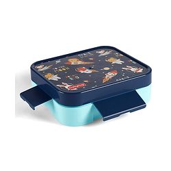 Babyhug 3 Compartment Insulated Lunch Box- Space Theme Navy Blue| 450 ml + 200 ml + 200 ml| BPA Free| Food Grade| Individual Air Tight Lids| School Lunch & Snack Box| Perfect for Travel - Blue