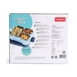 Babyhug 3 Compartment Insulated Lunch Box- Space Theme Navy Blue| 450 ml + 200 ml + 200 ml| BPA Free| Food Grade| Individual Air Tight Lids| School Lunch & Snack Box| Perfect for Travel - Blue