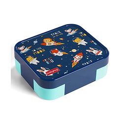 Babyhug 3 Compartment Insulated Lunch Box- Space Theme Navy Blue| 450 ml + 200 ml + 200 ml| BPA Free| Food Grade| Individual Air Tight Lids| School Lunch & Snack Box| Perfect for Travel - Blue