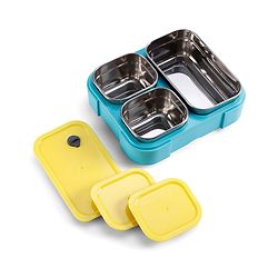 Babyhug 3 Compartment Insulated Lunch Box- Space Theme Navy Blue| 450 ml + 200 ml + 200 ml| BPA Free| Food Grade| Individual Air Tight Lids| School Lunch & Snack Box| Perfect for Travel - Blue