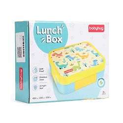 Babyhug 3 Compartment Insulated Lunch Box- Space Theme Navy Blue| 450 ml + 200 ml + 200 ml| BPA Free| Food Grade| Individual Air Tight Lids| School Lunch & Snack Box| Perfect for Travel - Blue