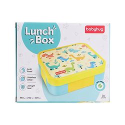 Babyhug 3 Compartment Insulated Lunch Box- Space Theme Navy Blue| 450 ml + 200 ml + 200 ml| BPA Free| Food Grade| Individual Air Tight Lids| School Lunch & Snack Box| Perfect for Travel - Blue