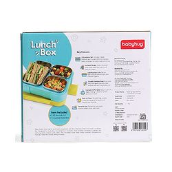Babyhug 3 Compartment Insulated Lunch Box- Space Theme Navy Blue| 450 ml + 200 ml + 200 ml| BPA Free| Food Grade| Individual Air Tight Lids| School Lunch & Snack Box| Perfect for Travel - Blue