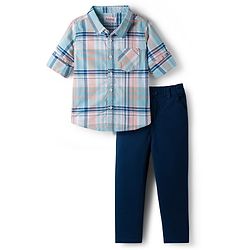 Babyhug Cotton Woven Full Sleeves Checkered Shirt & Trouser Set - Multicolor