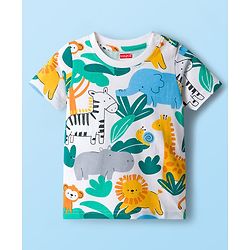 Babyhug Cotton Knit Half Sleeves T-Shirt with Jungle Theme Print - Multicolor